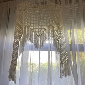 Cream off white crotchet boho crop top with fringe